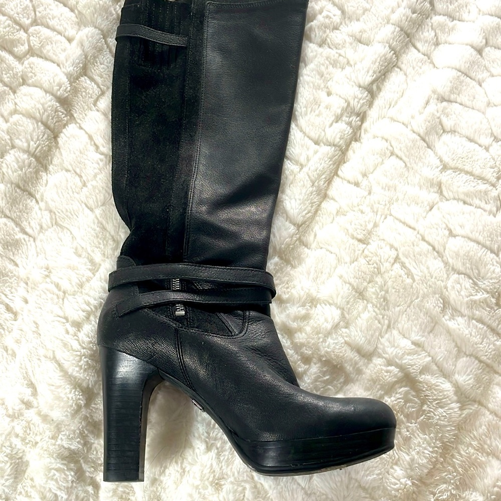 Ugg black leather suede heeled boots